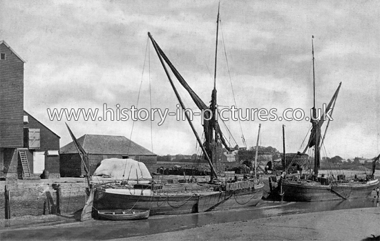 Sailing Barges and the dock at Battlesbridge, Essex. c.1906